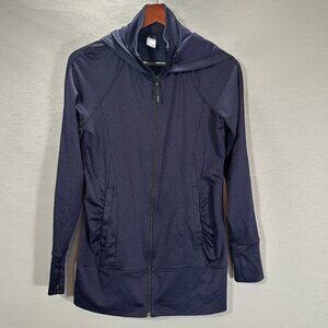 Mondetta Jacket Womens Small Full Zip Hooded Purple Stretch Thumb Holes Pockets